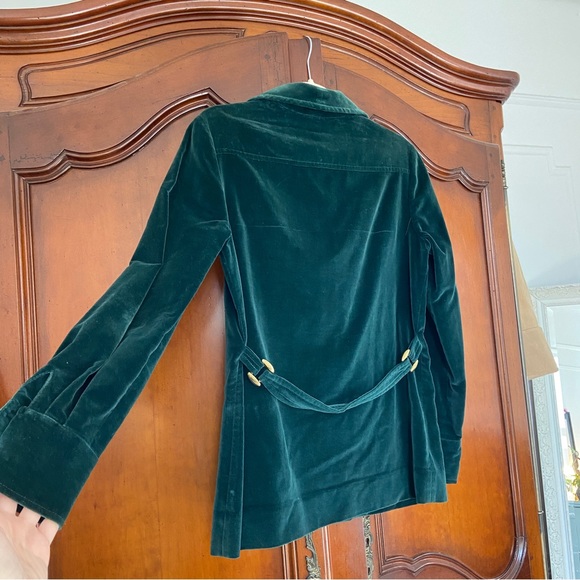 Vintage 60s 70s Joe Frank of Houston 100% Cotton Velvet Forest Green Shacket - Picture 4 of 10